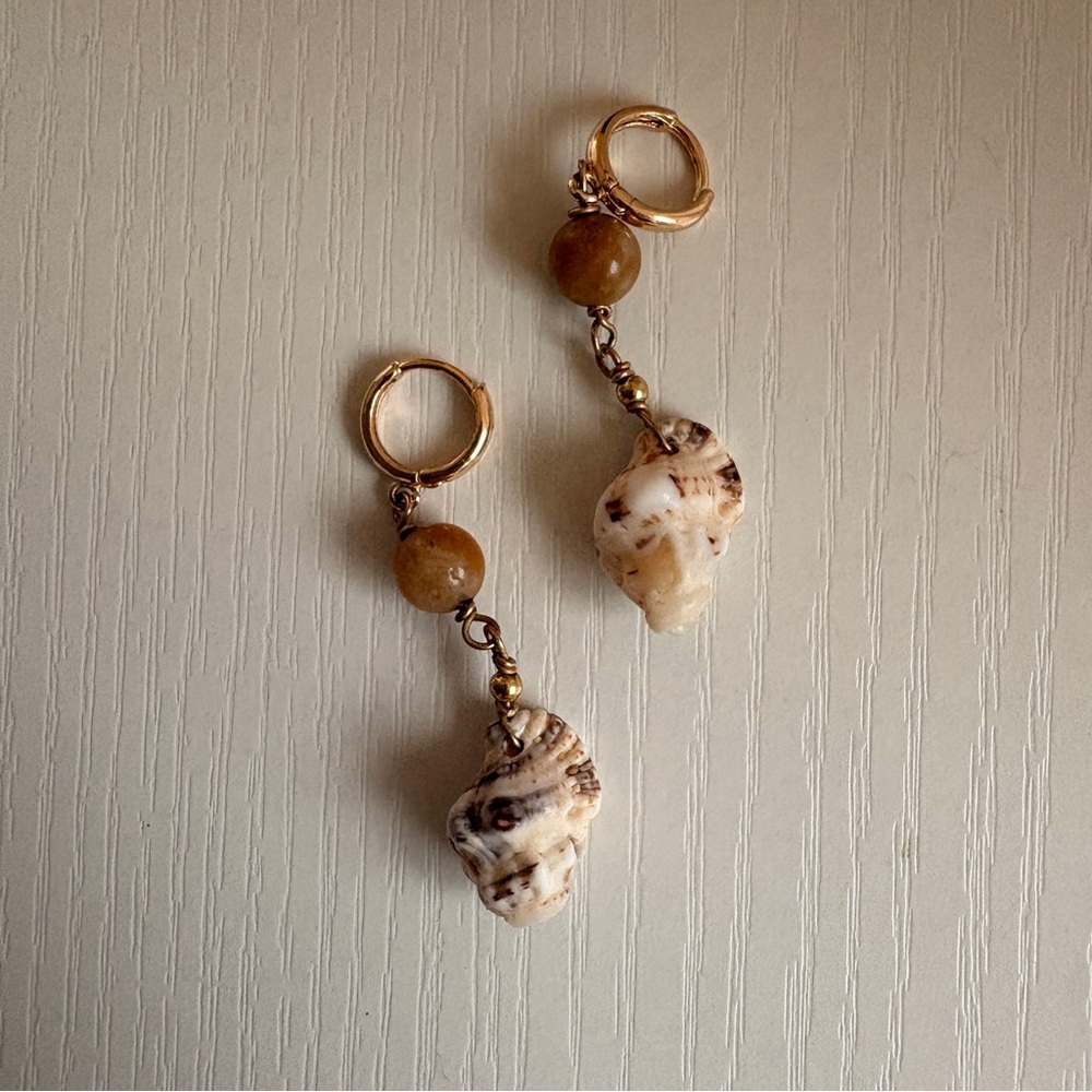 Handmade in Hawai’i - Oahu 14K Gold Fill Bead & Shell 1-1/2” Drop Earrings